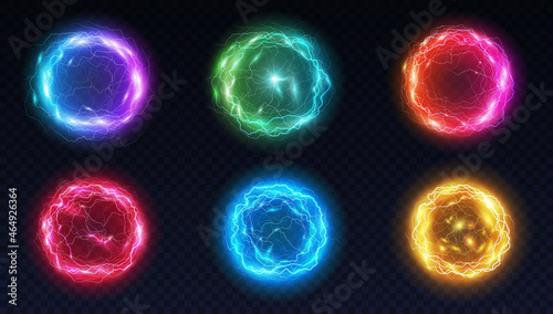 Obraz na plátně Energy balls and plasma sphere, electric lightning and light flash sparks