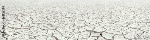 Fotografie, Tablou Dried white clay panorama, natural cracked texture of dry lake bed with perspect