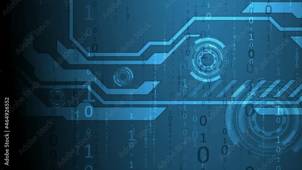 Dark blue technology motion background with HUD gear elements and ...
