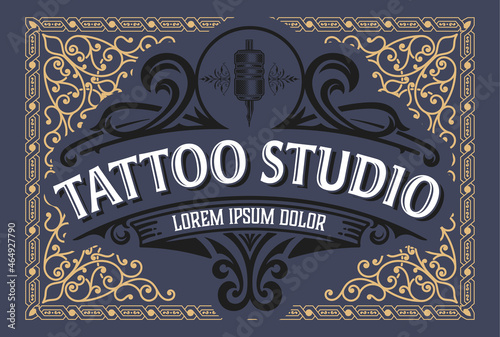 Tattoo logo with vintage ornaments. Layered