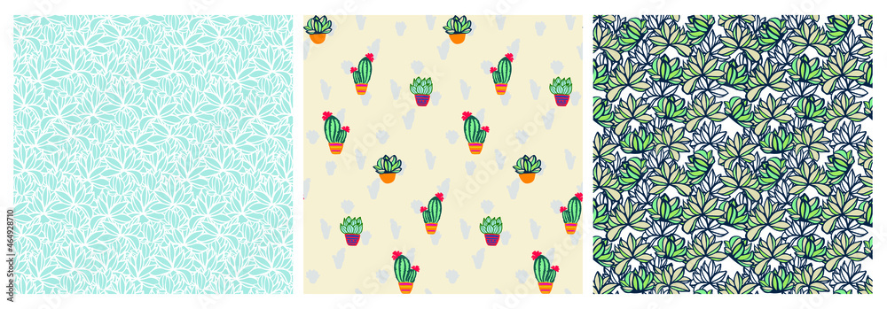set of seamless patterns with cactus plant set of seamless patterns with cactus plant