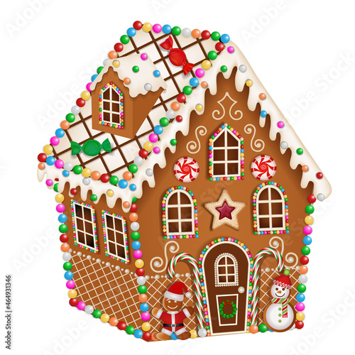 Christmas gingerbread house with cookies and candies