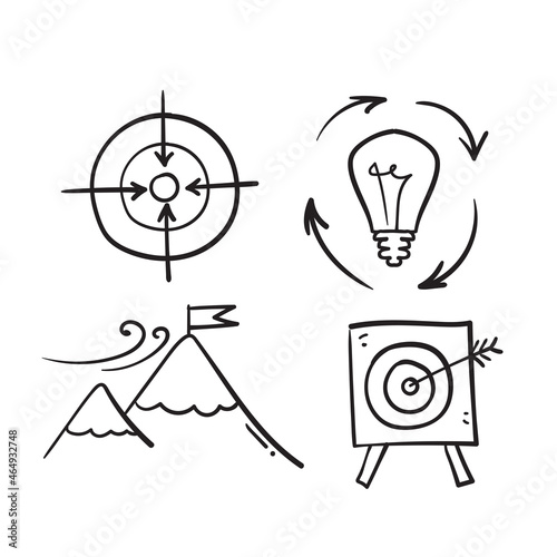hand drawn doodle set of a business strategy symbol for personal focus  creative thinking  brainstorm  ambition  goal illustration vector