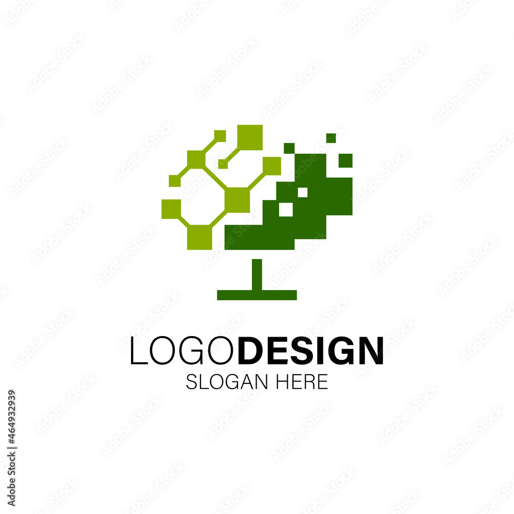 Fototapeta premium tree and technology logo design