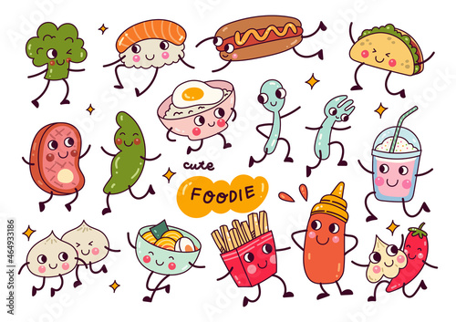 kawaii food doodle collection isolated on white background