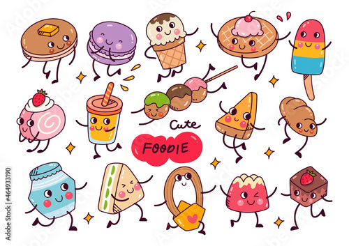 kawaii food doodle collection isolated on white background