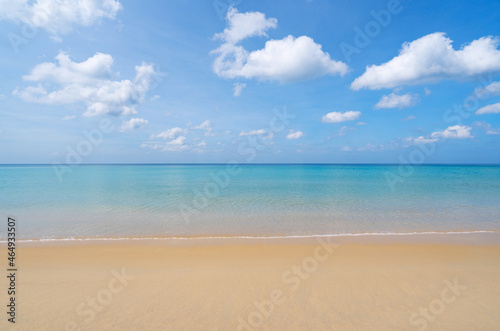 Summer sea beach background Blue sky white clouds over sea in Phuket Thailand