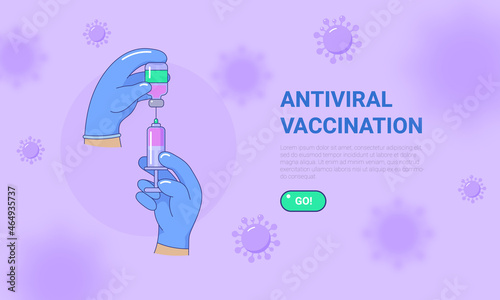 Antiviral vaccination web page template, Covid-19 vaccine shot. Stop Coronavirus pandemic immunization campaign. Medical center information landing page, banner vector illustration