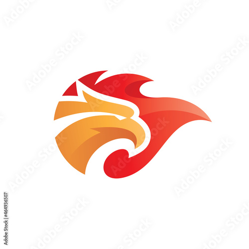 Modern gradient phoenix logo design, bird head and fire vector icon