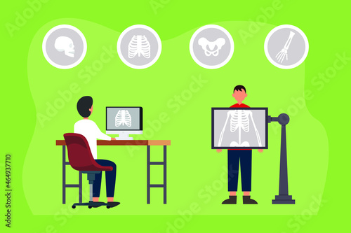 Healthcare vector design. Male doctor examining patient bones with x-rays while working in the hospital