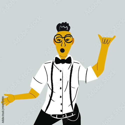 Lesbian woman rocking out in a bowtie
