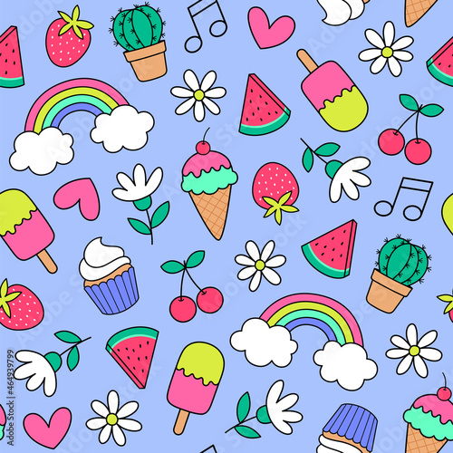 Cute funny doodles seamless pattern background.