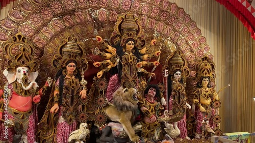 Side view of a Durga Idol at a puja mandap in Kolkata photo