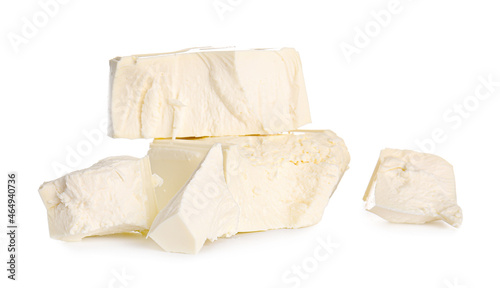 Healthy feta cheese on white background