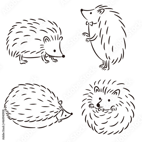 ハリネズミのモノクロ線画イラスト