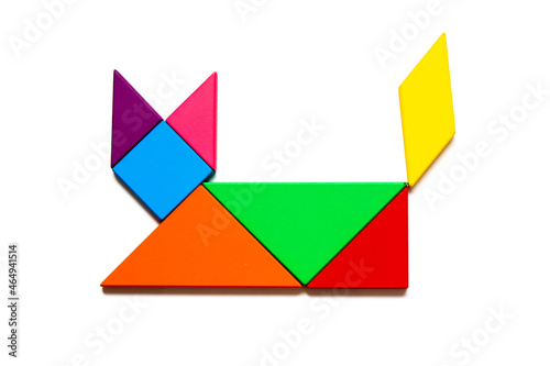 Free Download Color tangram puzzle in cat shape on white background - GFXLoad