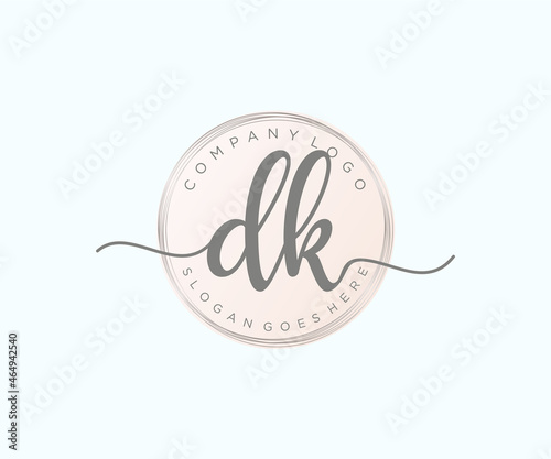 Initial DK feminine logo. Usable for Nature, Salon, Spa, Cosmetic and Beauty Logos. Flat Vector Logo Design Template Element.