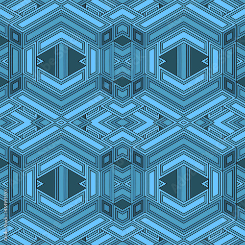Seamless geometric pattern with original ornament in blue tones. Vector illustration