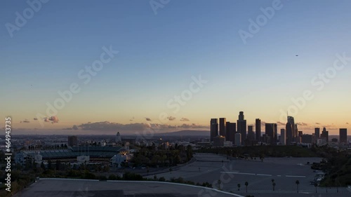 A timelapse of sunset over Dodger Stadium and Downtown Los Angeles from the top of Elysian Park photo