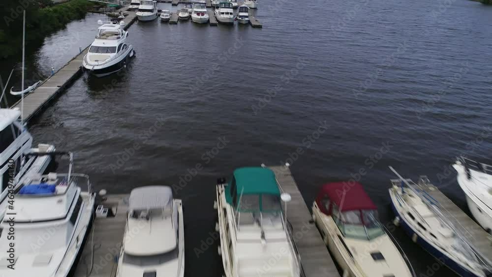 Low flyover of Albany Yacht Club marina on Hudson River, New York Low flyover of Albany Yacht Club marina on Hudson River, New York