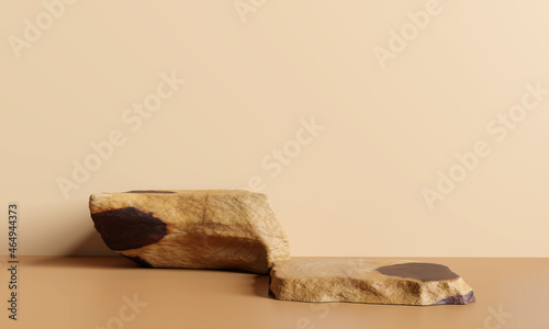 Fototapeta Naklejka Na Ścianę i Meble -  Wooden podium, Cosmetic display product stand on brown background. 3D rendering