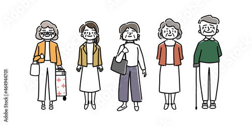 シニアの正面・全身イラストセット