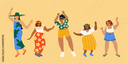 Illustration set of joyful diverse woman dancing