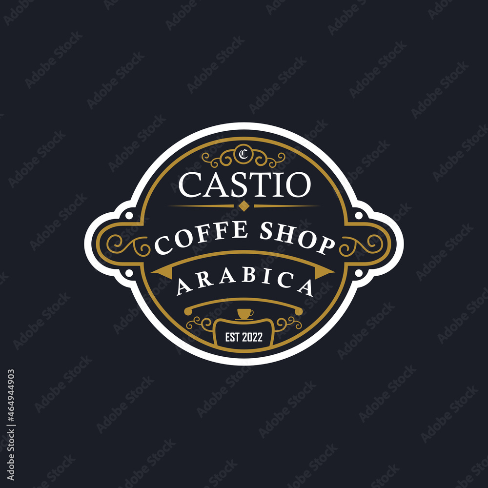 vintage coffee shop logo classic themed template on dark background