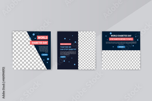 Social media post template for World Diabetes Day. Campaign against the dangers of Diabetes.
