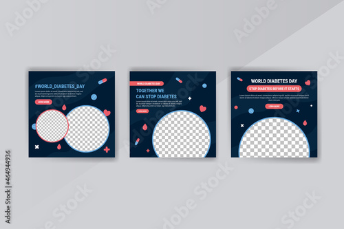 Social media post template for World Diabetes Day. Campaign against the dangers of Diabetes.