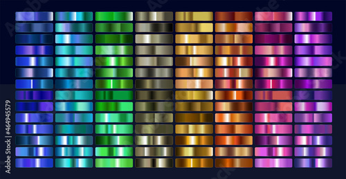 Metal gradient. Metallic Swatches color gradient set. Gold, silver, pearl, bronze,Steel, iron, aluminium Chromium palette photo