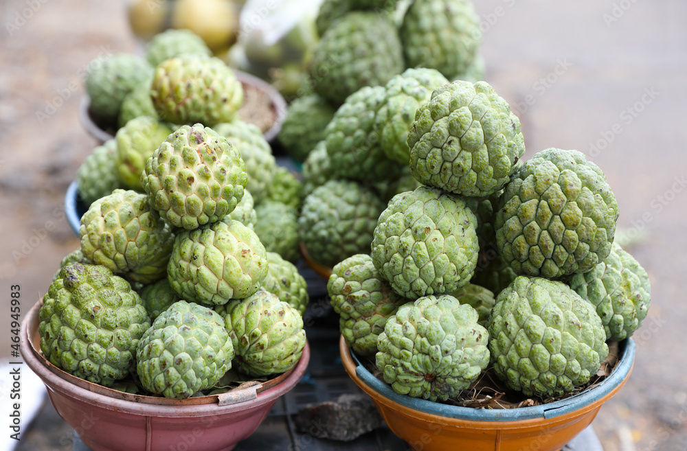 Ripe sugar Apple (custard apple) fruit in road side shop
Ripe sugar Apple (custard apple) fruit in road side shop