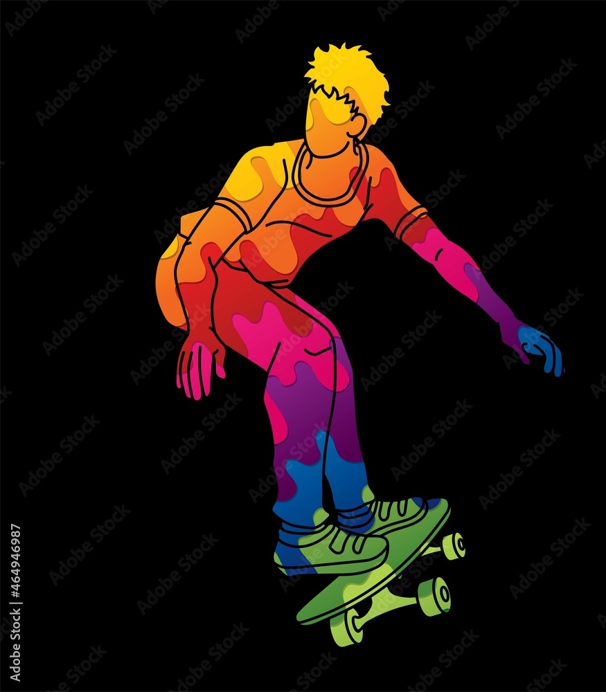 Skateboard Player Extreme Sport Skateboarder Action Cartoon Graphic Vector