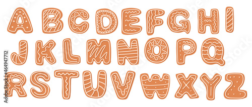 Christmas gingerbread cookies font alphabet.New Year winter food.