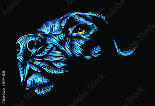 Dog line art vector illustration in ambient color. Detail artwork for tattoo, apparel, merchandise, wall decoration. Vector graphic Eps 10