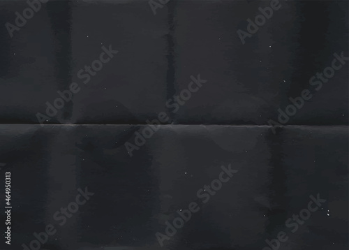 Crumpled black paper texture. Abstract dark background with wrinkled cardboard texture. Vector illustration of a realistic origami page card folded and then unfolded sheet of paper.
