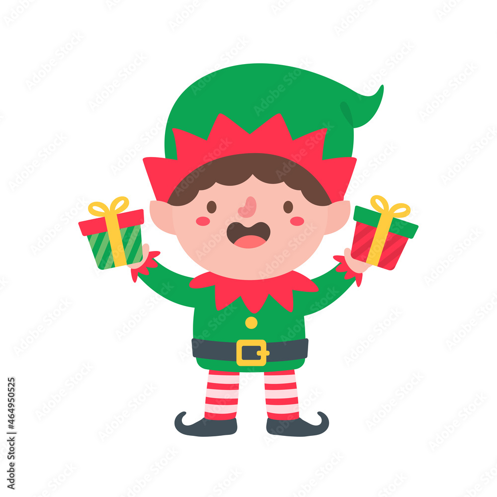 Elf character for decorating Christmas greeting cards.