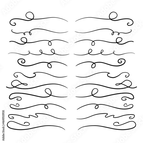 Set of decorative calligraphic elements for decoration. Dividers for books, greeting cards, invitations, web. Doodle style