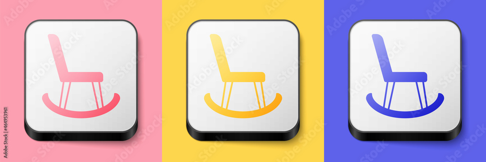 Isometric Armchair icon isolated on pink, yellow and blue background. Square button. Vector Isometric Armchair icon isolated on pink, yellow and blue background. Square button. Vector