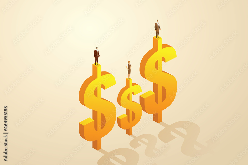 Fototapeta premium Businessmen and businesswomen on dollar icons.