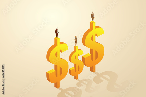 Businessmen and businesswomen on dollar icons.