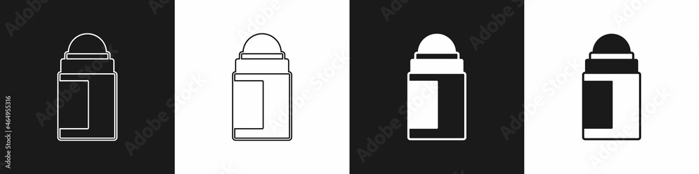 Set Antiperspirant deodorant roll icon isolated on black and white background. Cosmetic for body hygiene. Vector Set Antiperspirant deodorant roll icon isolated on black and white background. Cosmetic for body hygiene. Vector
