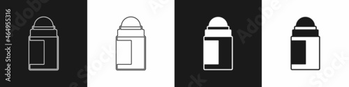 Set Antiperspirant deodorant roll icon isolated on black and white background. Cosmetic for body hygiene. Vector