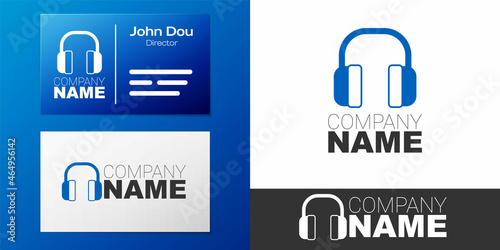 Logotype Noise canceling headphones icon isolated on white background. Headphones for ear protection from noise. Logo design template element. Vector