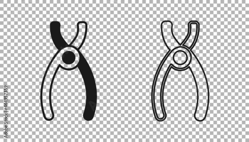 Black Dental pliers icon isolated on transparent background. Dental equipment. Vector