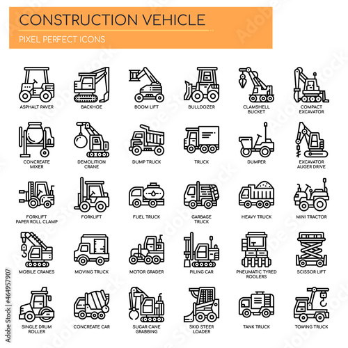 Construction Vehicle , Thin Line and Pixel Perfect Icons. Fototapet