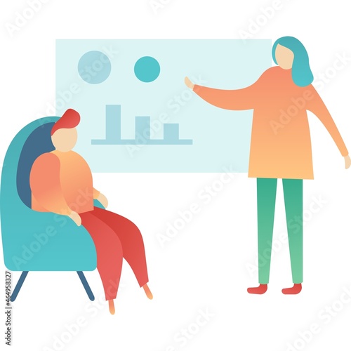 Woman giving report, presentation or seminar icon