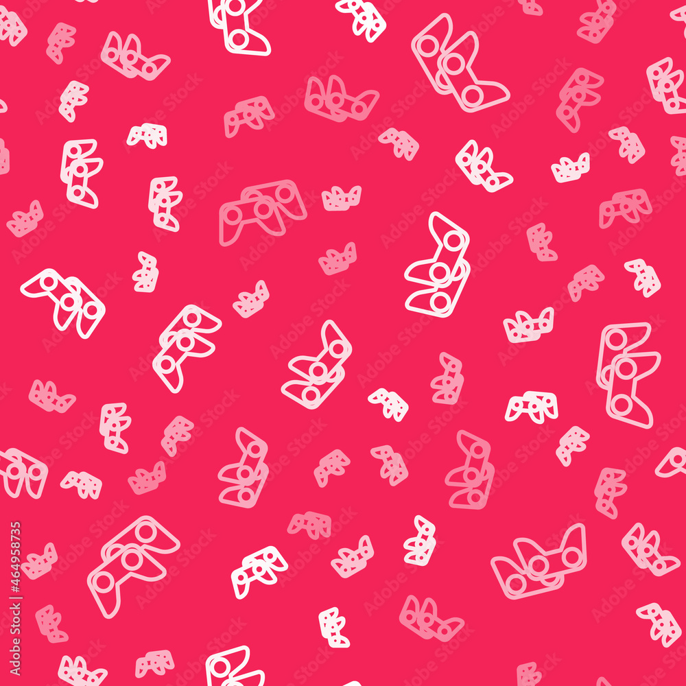 White line Game controller or joystick for game console icon isolated seamless pattern on red background. Vector White line Game controller or joystick for game console icon isolated seamless pattern on red background. Vector