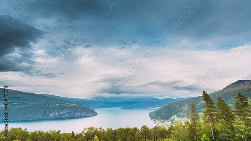 Utvik, Sogn Og Fjordane County, Norway. Norwegian Mountain Lake Landscape. The Innvikfjord Is A Sub-fjord Of Nordfjord In The Municipality Of Stryn In Sogn Og Fjordane. Time-lapse 4k