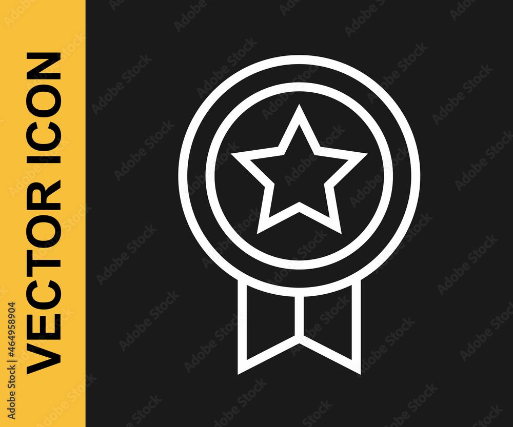 White line Game rating with medal icon isolated on black background. Level results for game. Vector White line Game rating with medal icon isolated on black background. Level results for game. Vector